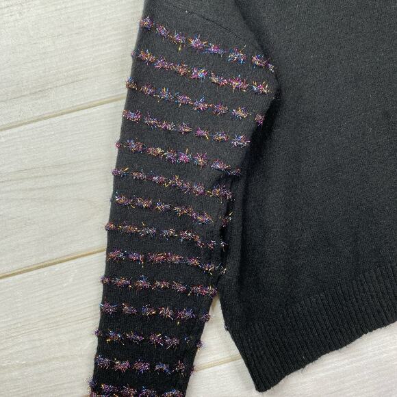 Tribekka 44 Sweater Womens Large Pullover Black Fuzzy Multicolor Artsy Stretch - Picture 9 of 9